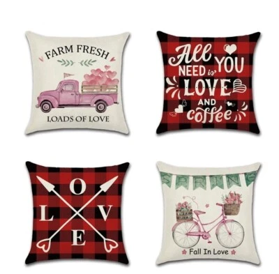 4pcs Valentine's Day Pillow Case Sofa Cushion Cover Home Decor Love Heart 45x45c - Image 1 of 4