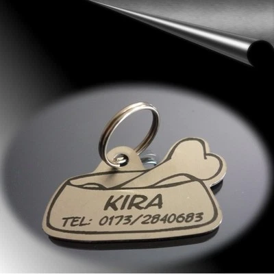 MARCA CANE ACCIAIO INOX "CIOTOLA CON OSSO" * CON INCISIONE LASER * TARGHETTA NOME CANE - Immagine 1 di 4