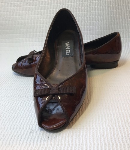 VANS Ballerine vintage VAN ELI donna marrone vernice peeptoe taglia 6M usate