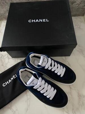 New Authentic CHANEL 23B Women's Lace-Up Sneaker Sneakers Flats Shoes Blue EU 37 - Image 1 of 4