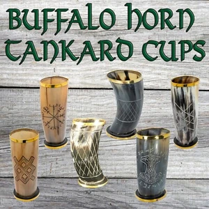 Wikinger Trinkkrug Becher Murrah Büffelhorn Bier Wein Odin Thors Hammer - Bild 1 von 13