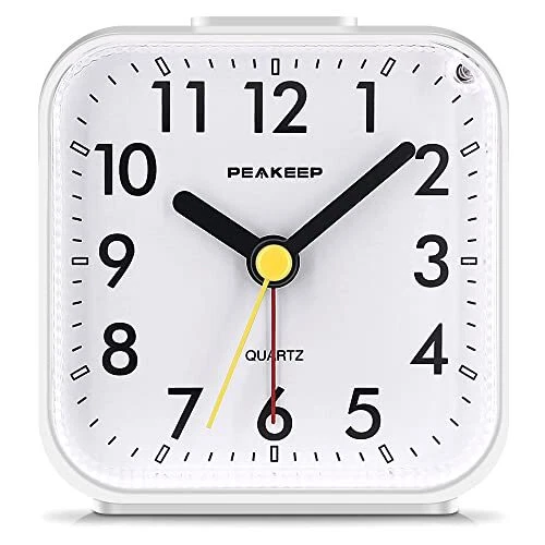 Peakeep Small Battery Operated Analog Travel Alarm Clock Silent No Tick