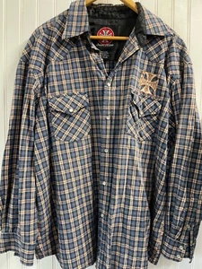 Camicia West Coast Choppers uomo XL Jesse James Persl a scatto manica lunga a quadri - Foto 1 di 14