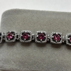 Pink Swarovski Crystals Stainless Steel Bracelet (7.5") NIB/W/Gift Box - Picture 1 of 6