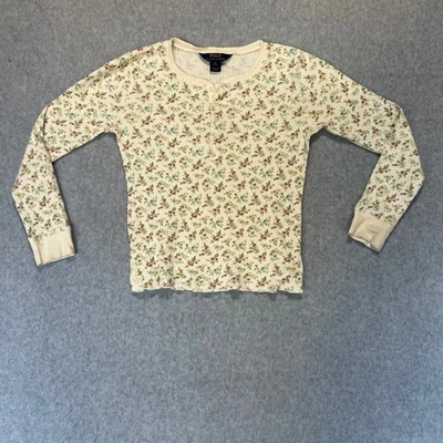 Polo Ralph Lauren Floral Henley Long Sleeve Thermal Shirt Cream Med Cottagecore - Image 1 of 4