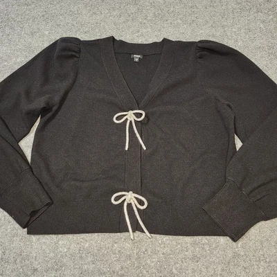 Express Sweater Womens XL Black Cardigan Silver Sparkle Bows Holiday Party - Image 1 of 4