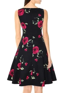 Grace Karin Dress Women's 2XL Fit & Flare Retro Vintage Swing Bkack Red Rose - Picture 1 of 5