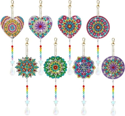 8 Pack 5D Diamond Art Suncatcher Kits Double Sided Wind Chime Keychain DIY for H - image 1 of 4