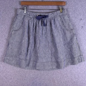 J.Crew Mini Skirt 4 Blue White Striped Linen Drawstring Pockets Casual Coastal - Picture 1 of 8