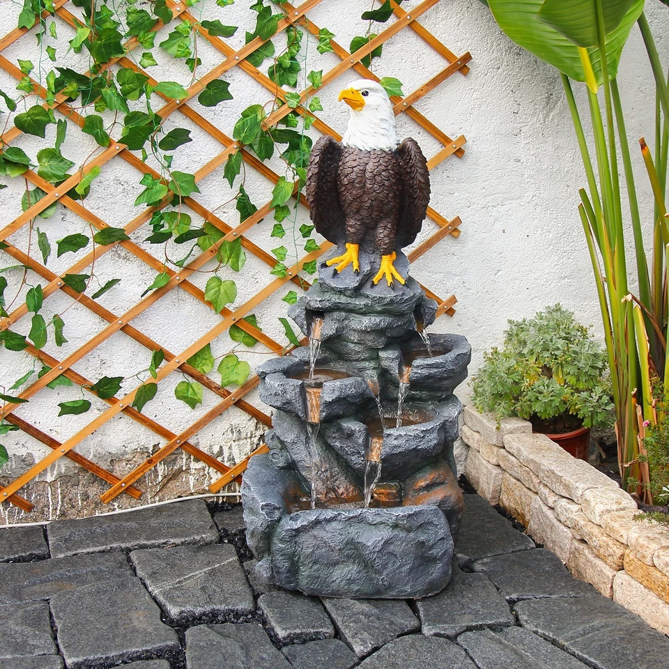 Bald Eagle Rock Cascade Fountain – 39.76" Tiered Outdoor Water Feature - Image 1 of 4