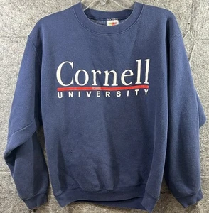 VTG 90s Cornell Sweatshirt M Fruit of the Loom Navy Crewneck Spell Out College - Picture 1 of 5