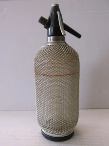 Vintage circa 1960's ~ 14" Soda Syphon Seltzer Bottle w/ Wire Mesh - Picture 1 of 10