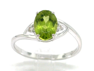 Peridot Ring 585 Weißgold 14Kt Gold natürlicher ovaler Peridot   2 Brillanten - Bild 1 von 3