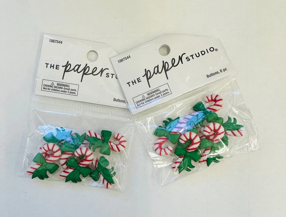 2 Pks The Paper Studio Bastón de Caramelo Navidad Vacaciones Vástago Botones Costura - 12 Total Foto 1 de 1