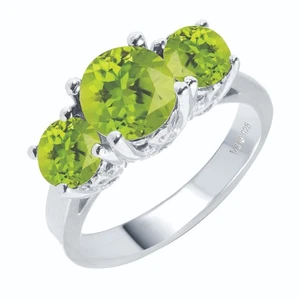 2.50Ct Round Cut Natural Peridot 14k White Gold Plated Three Stone Wedding Ring - Picture 1 of 5