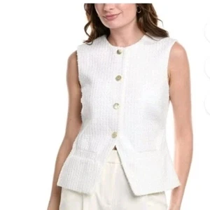 Chaleco de tweed Nanette Lepore blanco brillante talla mediana - Imagen 1 de 8