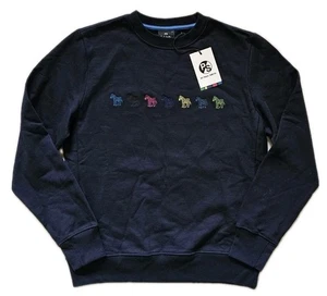 PAUL SMITH Zebra Sweatshirt Mens M Navy Blue Artist Stripe Embroidered Zebras - Picture 1 of 13