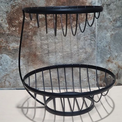 Black Metal 2 Tier Fruit Vegetable Basket Bowl Display Stand - Image 1 of 4