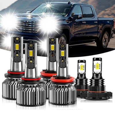 For 2007-2013 GMC Sierra 1500 6x 10000K LED Headlight Hi/Lo Fog Light Bulb Combo - Image 1 of 4