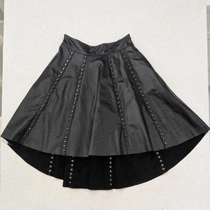 Bebe Genuine Leather Black High-Low Studded Skater Skirt Punk Goth Grunge 2 - Picture 1 of 13
