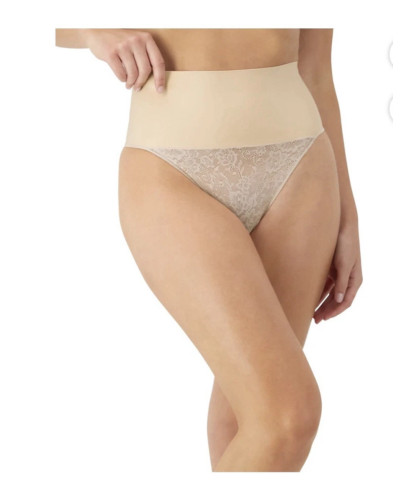 Maidenform Flexees Lace Thong Smoothing Shapewear Cool Comfort Nude Women's 2XL