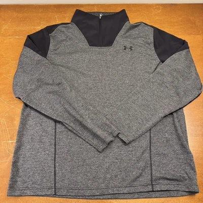 Suéter masculino Under Armour XL cinza equipamento frio 1/4 zíper manga longa corrida - Imagem 1 de 4