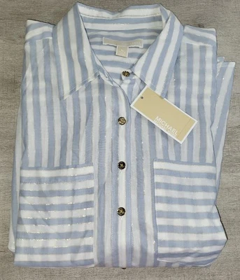 Blusa para mujer Michael Kors azul cambray a rayas camisa con botones talla XL NUEVA CON ETIQUETAS Foto 1 de 4