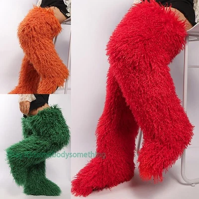 Mujeres Invierno Cálido Imitación Piel Punta Redonda Tacones Planos Tirar hasta la Rodilla Botas Zapatos Foto 1 de 4