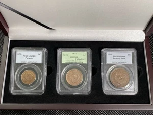 Paraguay 1870 set 1, 2 and 4 Centesimos PCGS MS65/MS64 Old Slab W/Box - Picture 1 of 11