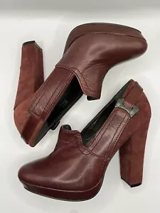 Calvin Klein Jamie US 7.5/ EU 38.5 Wine Color Leather/Suede Platform Loafer EUC - Picture 1 of 16