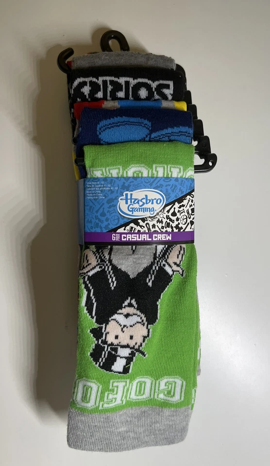 Hasbro Gaming Men's Print Novelty Socks 6-Pair Casual Crew Colorful Size 8-12