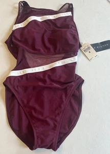 NWT Vintage 90s La Blanca Bathing Suit Swimsuit One Piece Burgundy Red White 8 - Picture 1 of 10