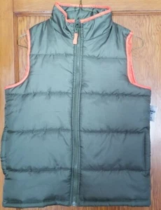 OshKosh B'gosh Boys Puffer Vest Olive Green with Orange Interior Size 12 New - Picture 1 of 5