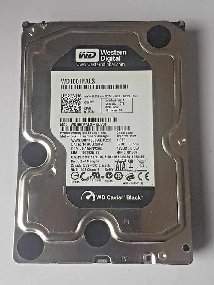 1 TB SATA Western Digital WD1001FALS-75J7B0 7200RPM 32MB HDD 3.5" Hard Drive - Image 1 of 1