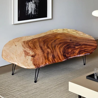 Live Edge Coffee Table, Natural Living Room Coffee Table with Clear Lacquer Fini - Image 1 of 4