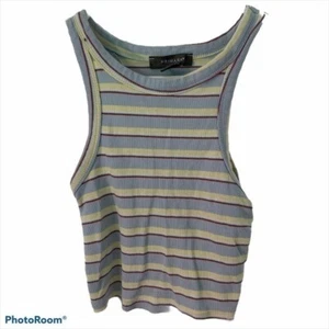 Primark Women’s Size XS Cropped Tank Top Ribbed Light Blue Yellow Red Stretch - Picture 1 of 8