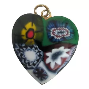 Millefiori Glas Herz Anhänger mit goldfarbenem Rahmen - Bild 1 von 4