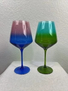 2 RCR Oversized Italian Wine Glasses 26 oz Clear Ombre Blue/Pink & Blue/Green - Picture 1 of 17