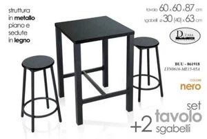 TAVOLO PENISOLA COLAZIONE LEGNO METALLO Robust NERO QUADRATO TAVOLINO 2 SGABELLI - Foto 1 di 3