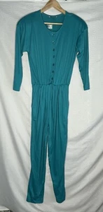 Vintage Joanna Jumpsuit M Teal 80s Shoulder Pads - Picture 1 of 7