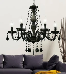 LAMPADARIO IN CRISTALLO CLASSICO 6 LUCI NERO MARIA TERESA DESIGN SWAROVSKY - Imagen 1 de 2