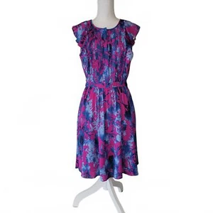 Banana Republic auffällig Blumen Frühling Sommer Plissee Rüschen Knopfleiste fließend Kleid 4 - Bild 1 von 9