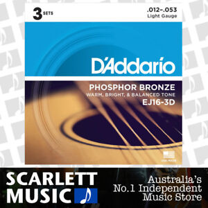 D'Addario EJ16-3D 12-53 Phos. Bronze Acoustic Guitar Strings *SET OF 3 PACKS*
