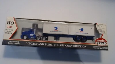 Model Power 1:87 Scale U.S. Mail SH Tractor W/2 20' Containers Blue China - Image 1 of 4
