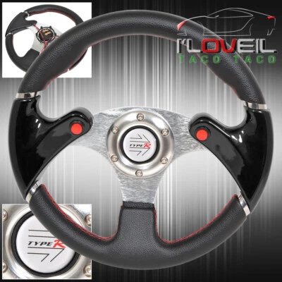 Black 320mm 3 Spoke Pvc Leather Dual Nos Button Steering Wheel Typer Horn - Изображение 1 из 2