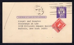 USA 1964 Postal Card with Postage Due Stamp. New York to Buffalo - Picture 1 of 2