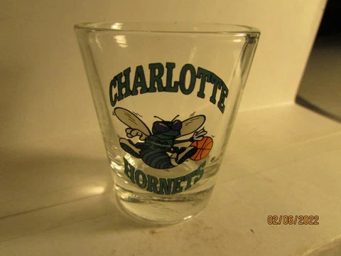 Charlotte Hornets Shot Glass-  Old Logo- on Clear- new Cover