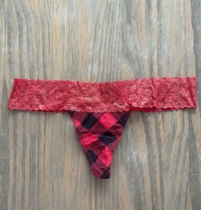NWT 2016 Victoria's Secret PINK Red Black Plaid Shimmer Lace Extra Low Thong L - Picture 1 of 6