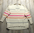 LOFT Sweater Womens Large Beige Pink Striped V Neck Long Sleeve Knit Pullover