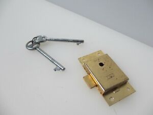 Gold Metal Cabinet Lock Cupboard Chest Drawer Bolt 2 Key Iron NEW / REPRO